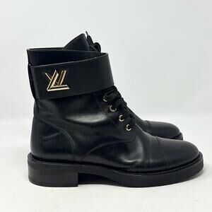 Louis Vuitton Wonderland Ranger Leather Combat Moto Boots Black Size 38